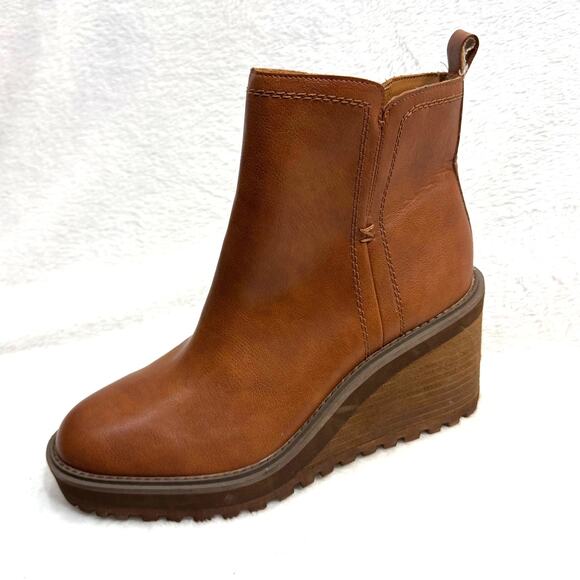 Zodiac 10M Julia Brown Leather Wedge Lug Ankle Platform Boot Zip Comfort Suede - Picture 1 of 11